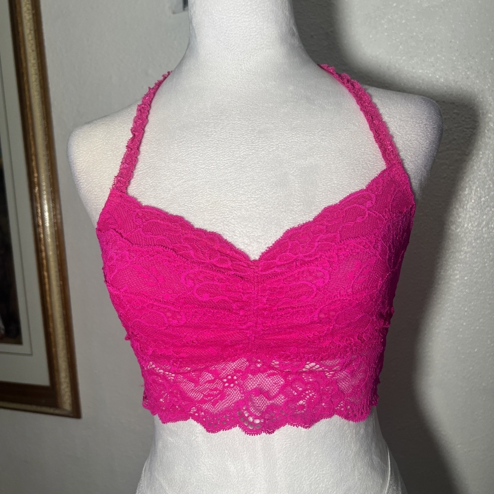 Victoria's Secret Nylon Allover‎ Lace Halter T Bralette Pink Size M